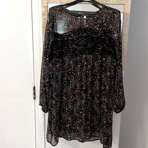 Black blue floral Baby Doll style dress! Sheer at top.